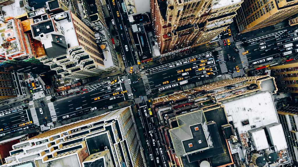 Aerial view of New York downtown building