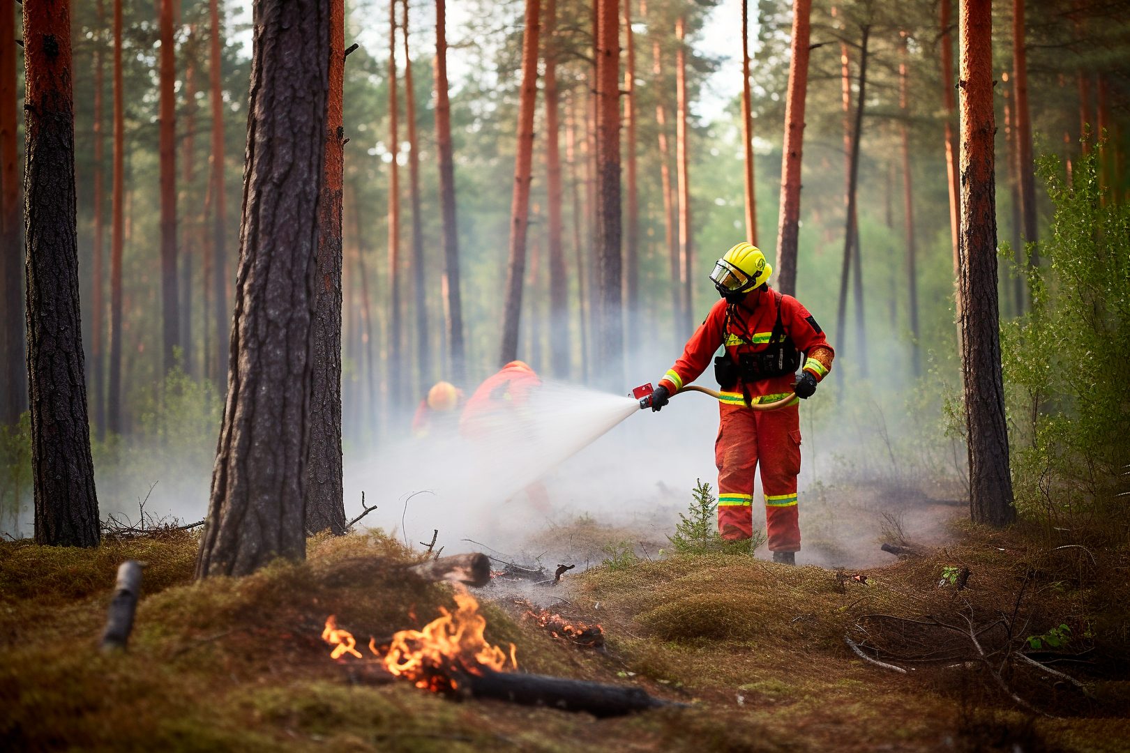 Firefighters put out a fire in the forest, Ai generative