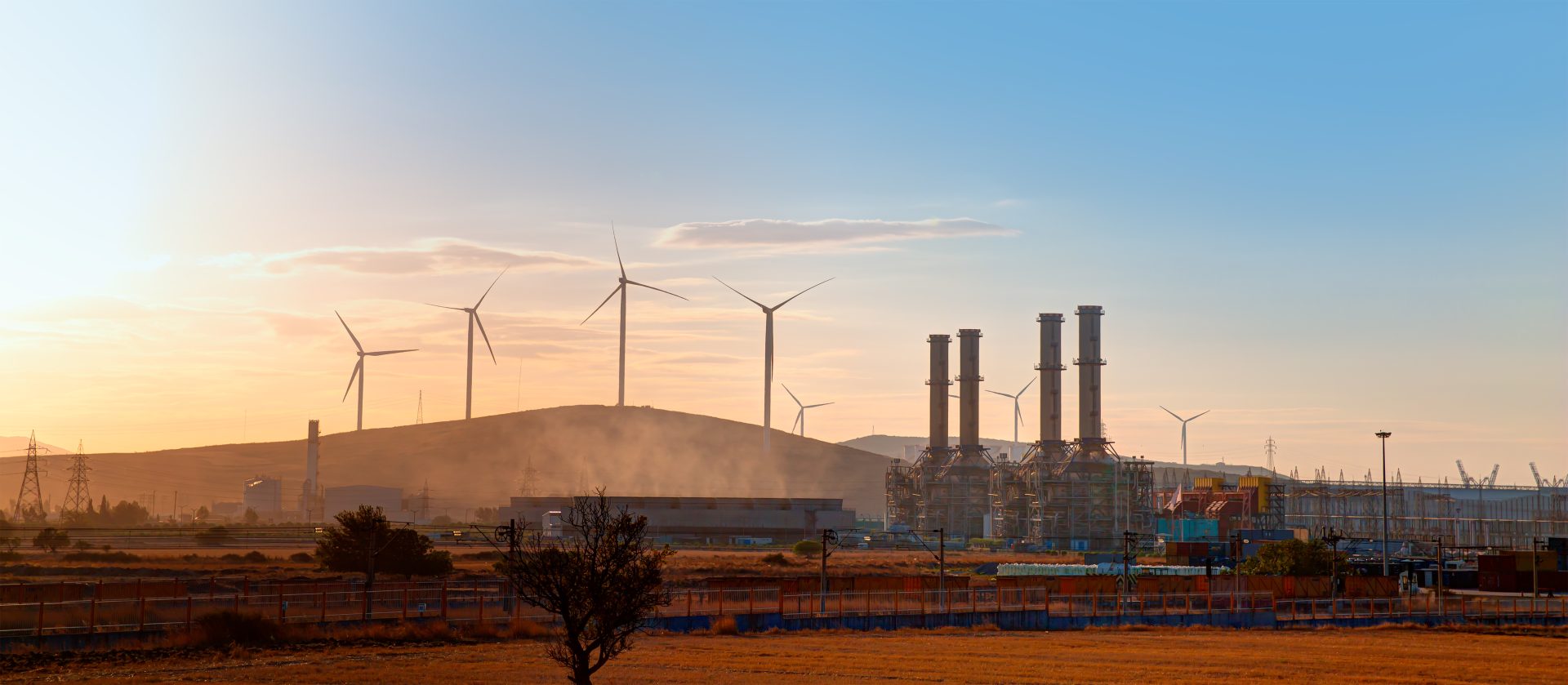 Industrial concept – Silhouette of Natural gas processing plant