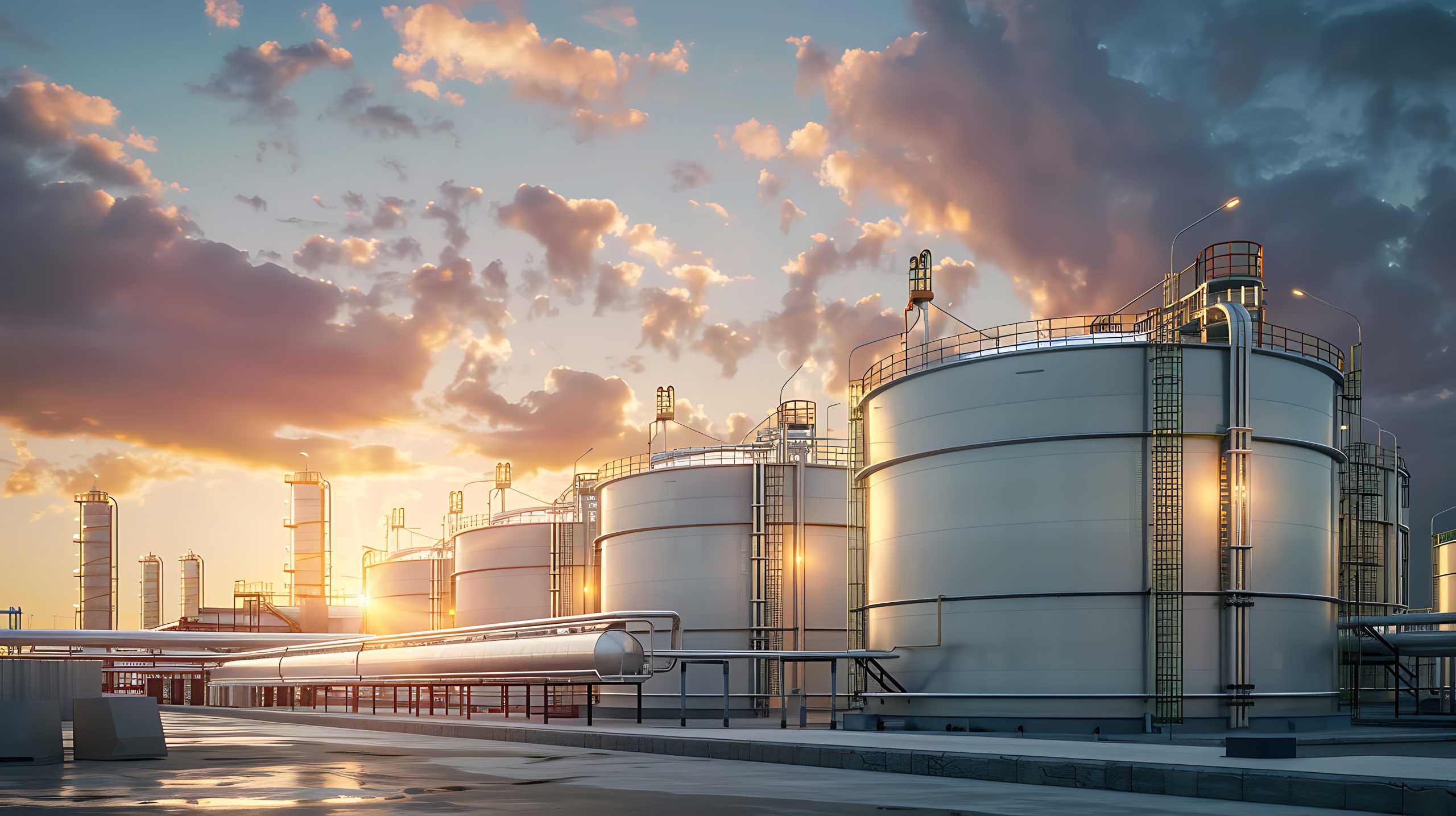 Industrial oil tanks in a oil refinery base