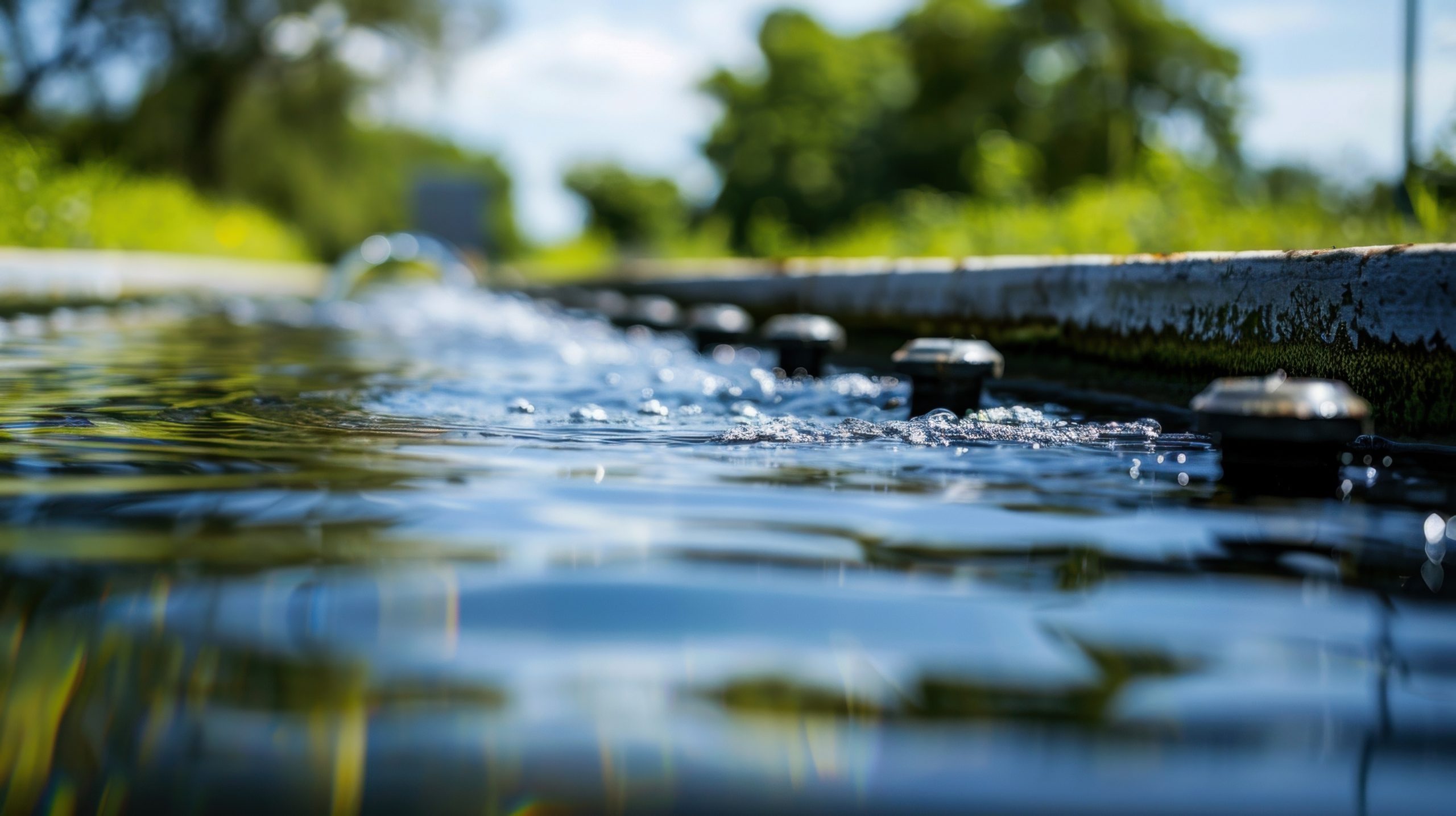Water jets creating small waves in artificial pond