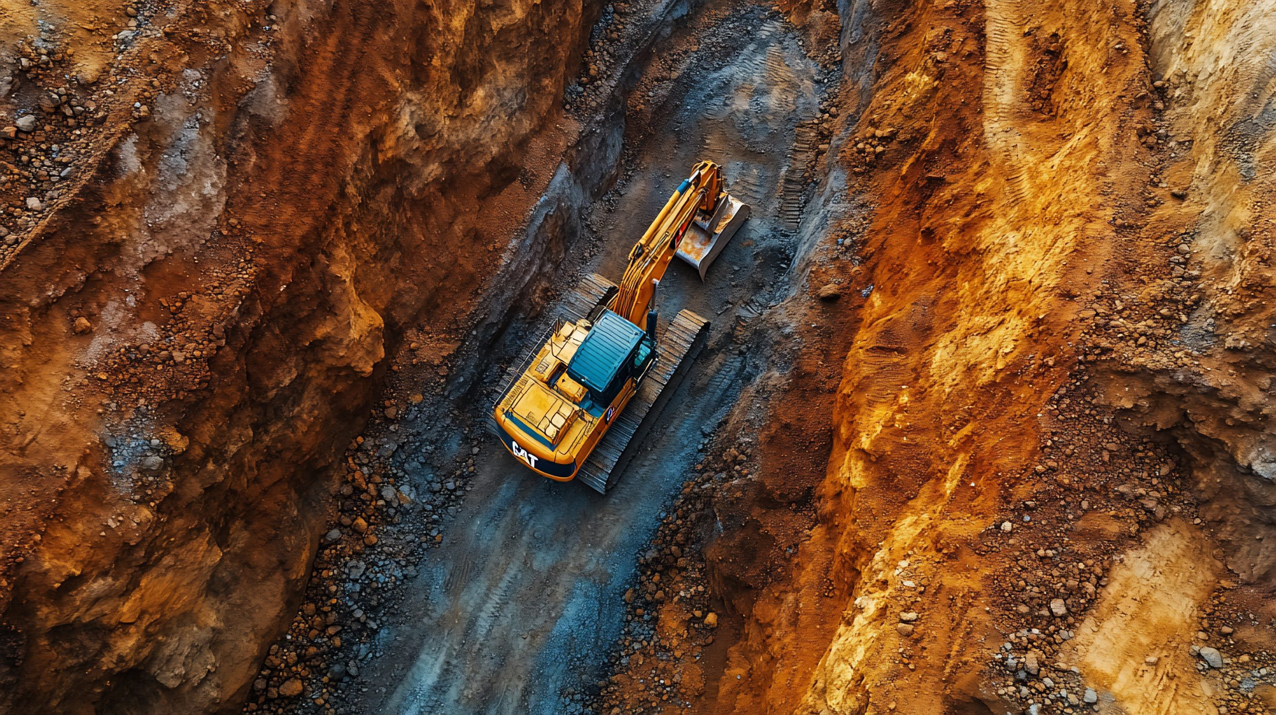 Aerial View of Excavator in a Quarry