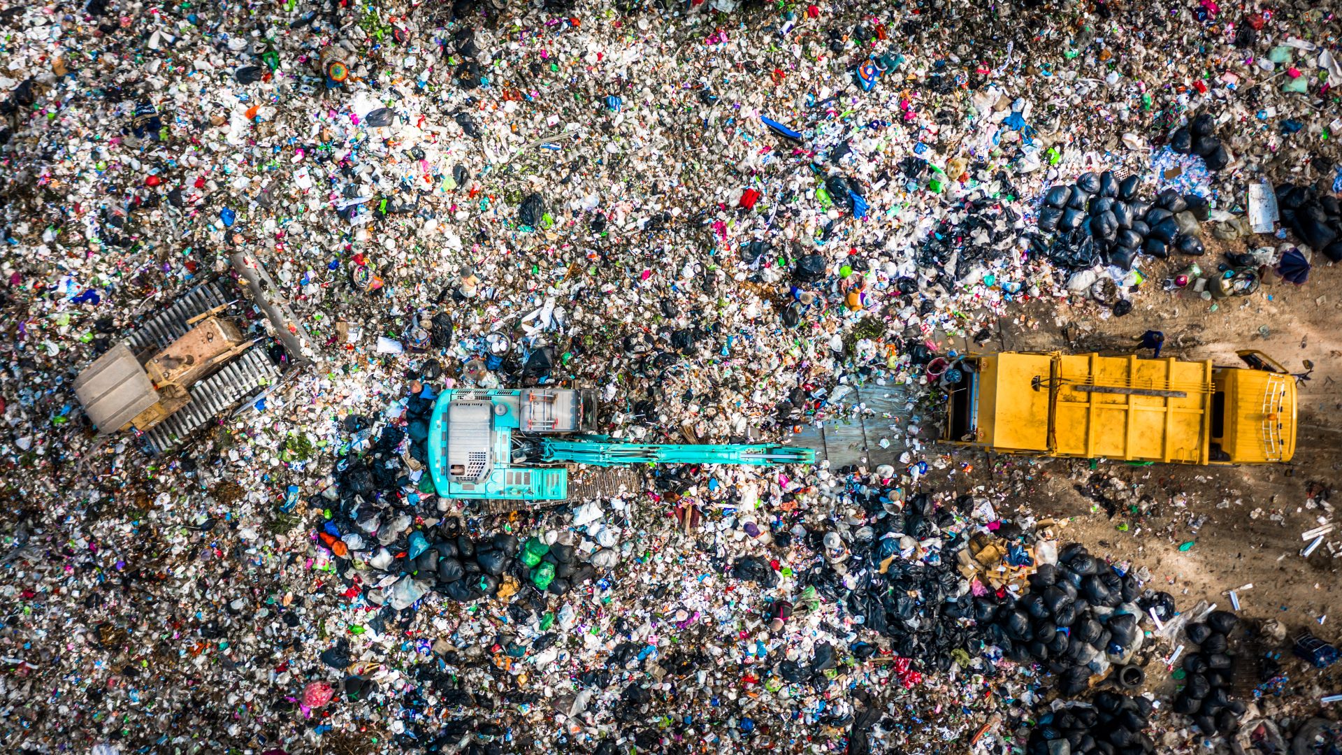 Garbage pile  in trash dump or landfill, Aerial view garbage tru