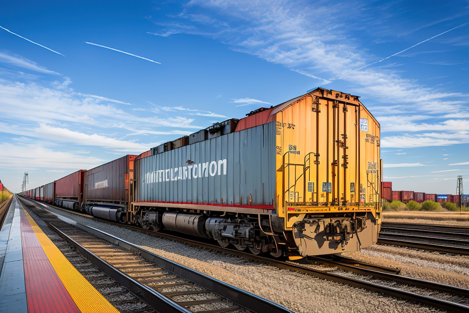 Freight train with cargo containers, generative ai.