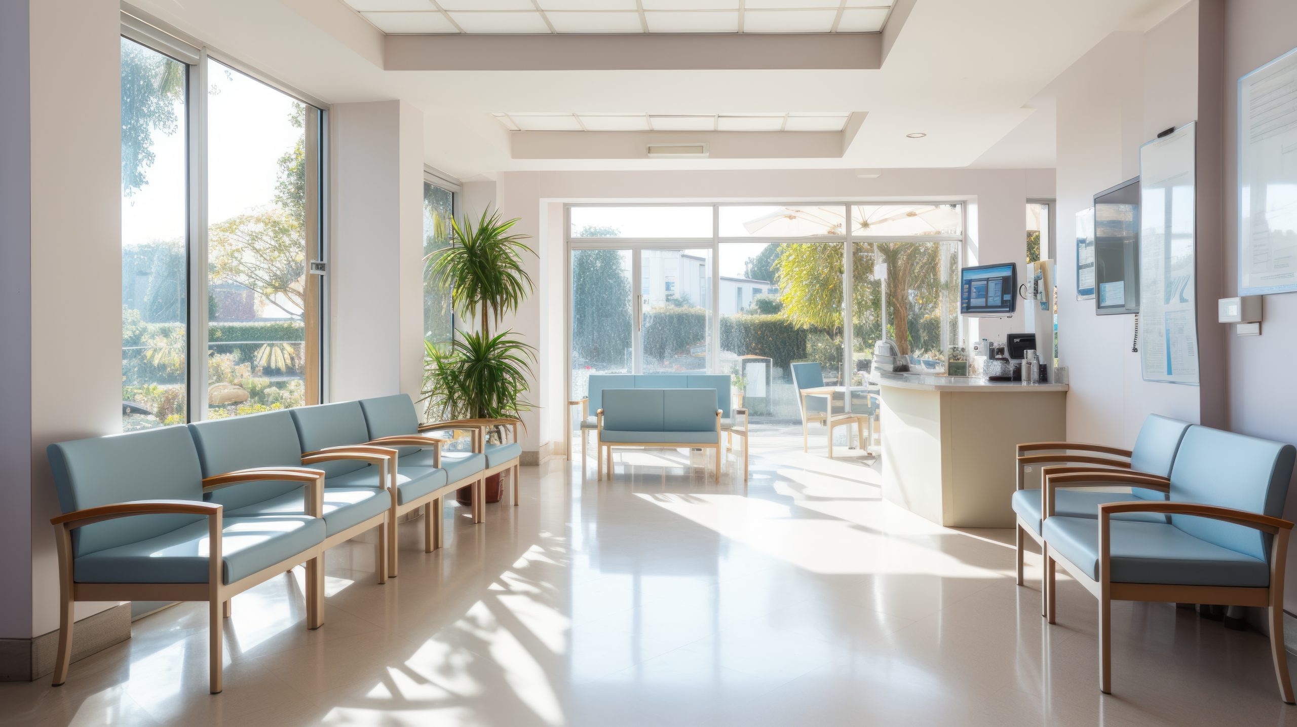 waiting area for patients with doctor appointments in modern healthcare clinic in private practice hopital.