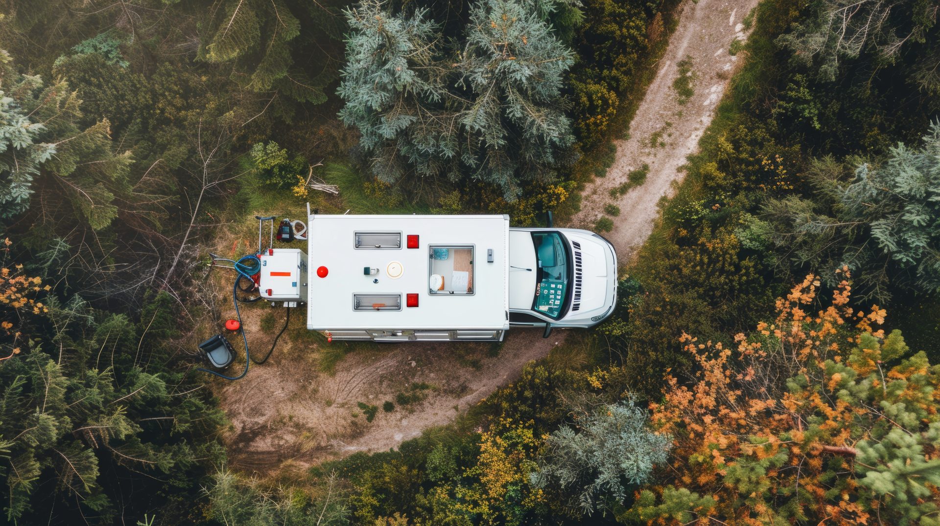 Futuristic Mobile Health Unit: Paramedics Treating Heart Disease in Rural Area with Cybernetic Theme and Complementary Colors