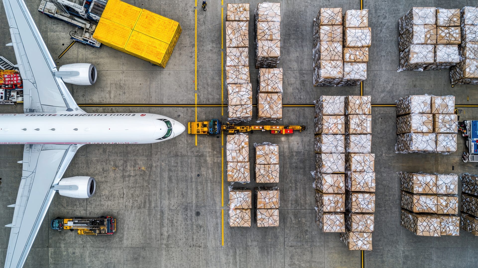 Aerial View of Airplane Being Loaded with Cargo at Airport