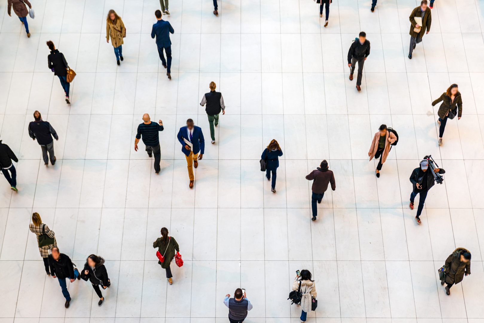 Top view people walking white floor or large crowd of anonymous