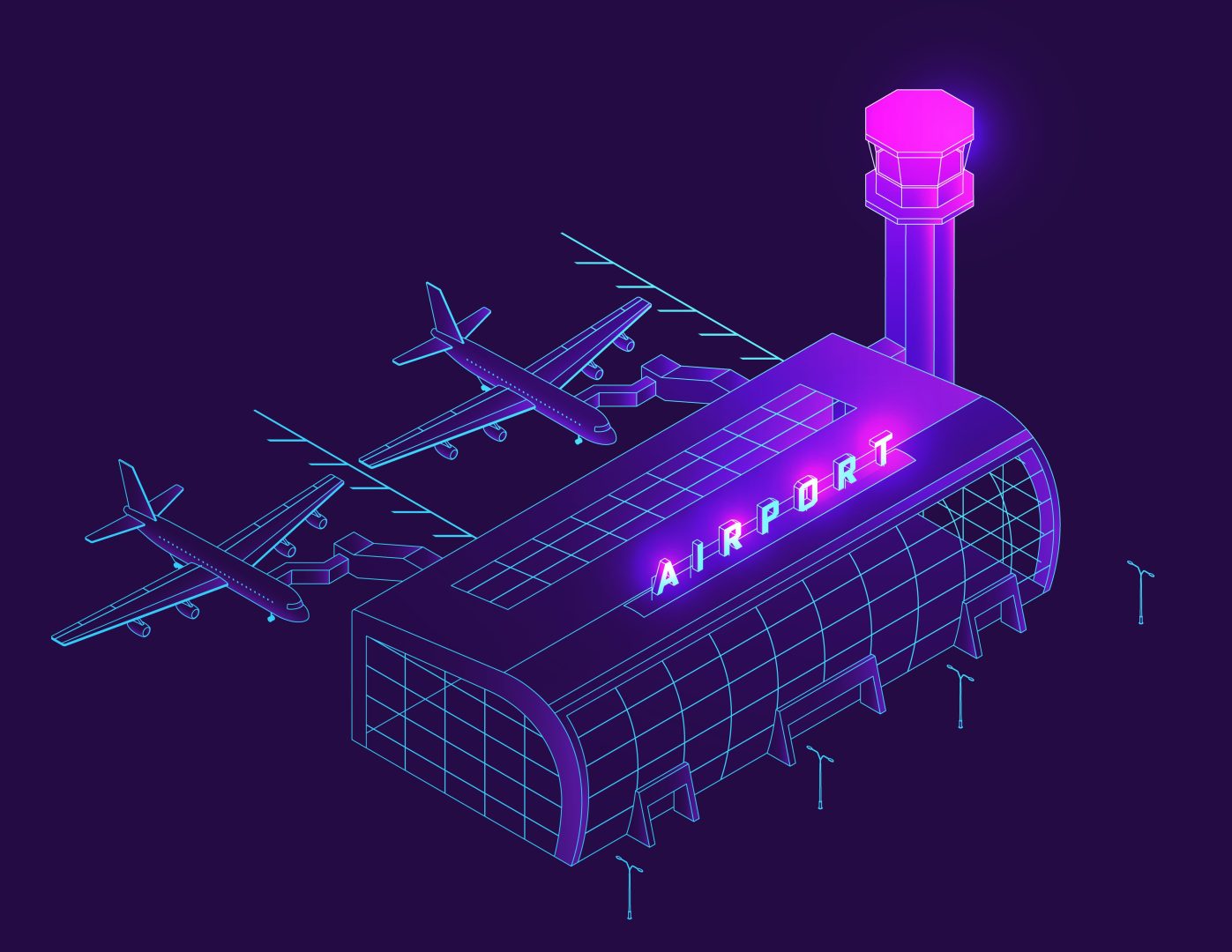 Airport Digital Twin Isometric Background