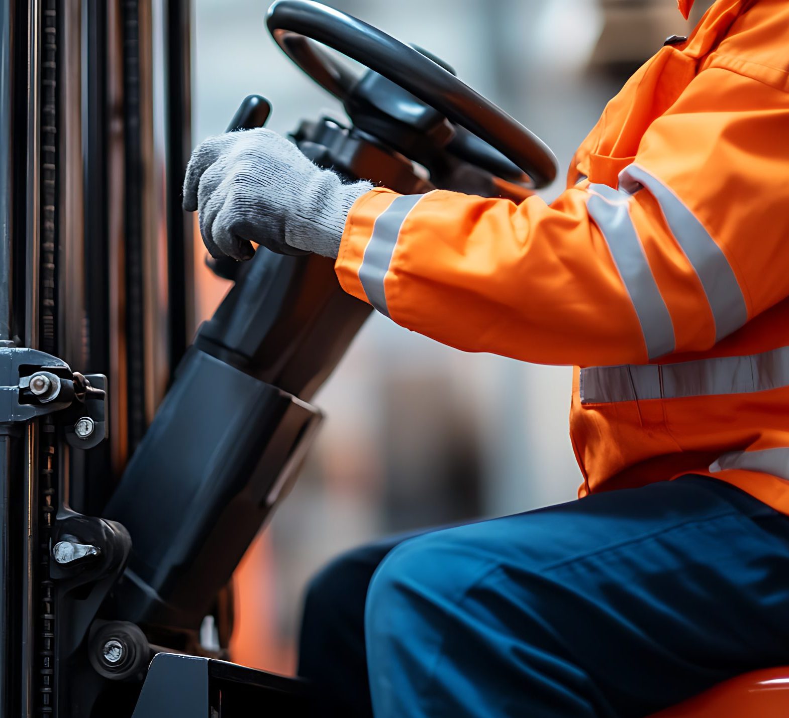Warehouse Worker Operating a Forklift