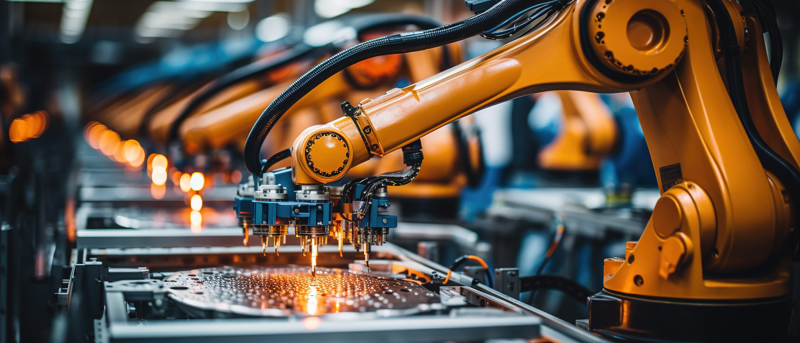 Robotic assembly line in an automotive factory