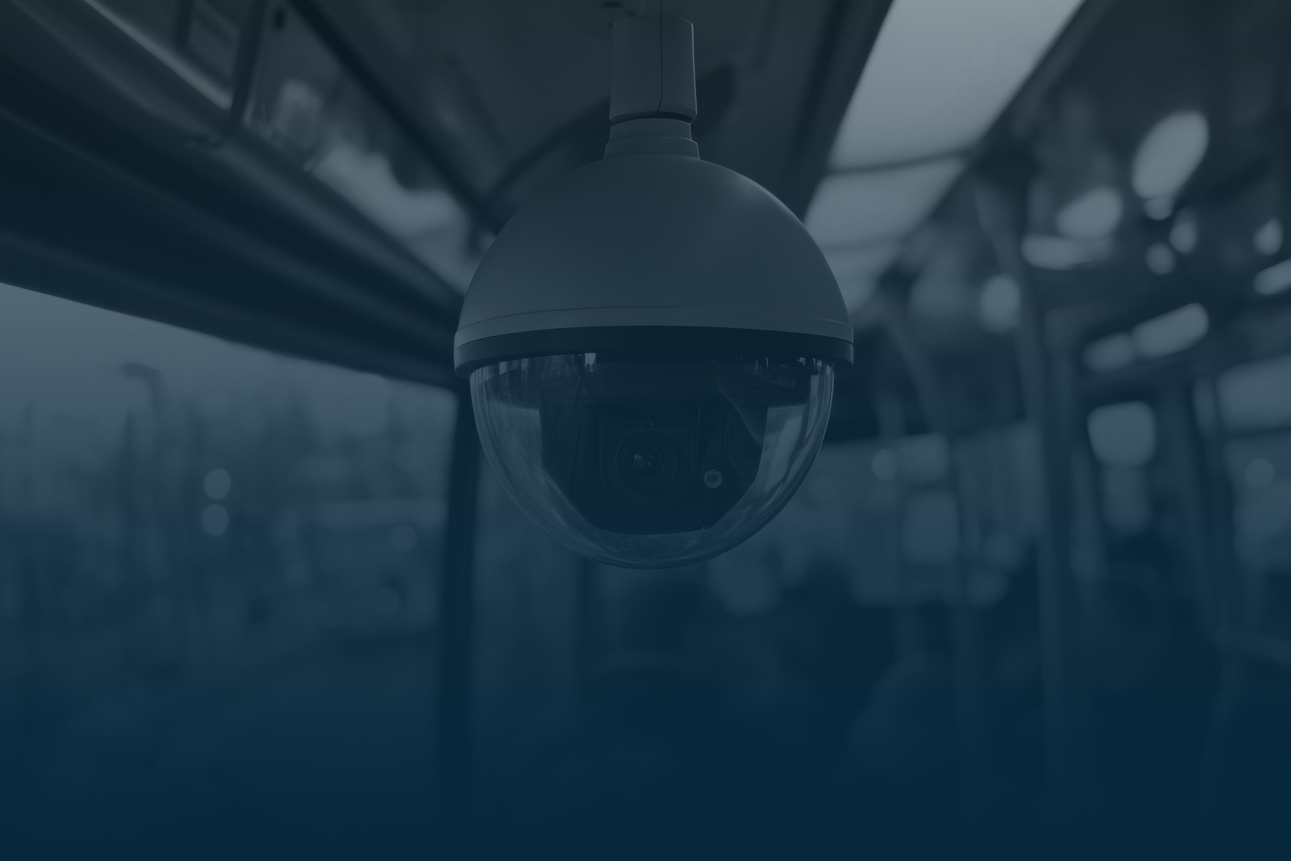 Dome surveillance camera on a public bus interior