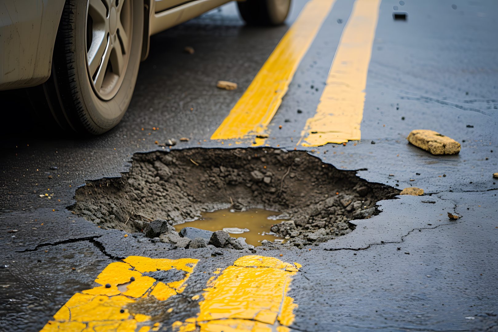 pothole on the road