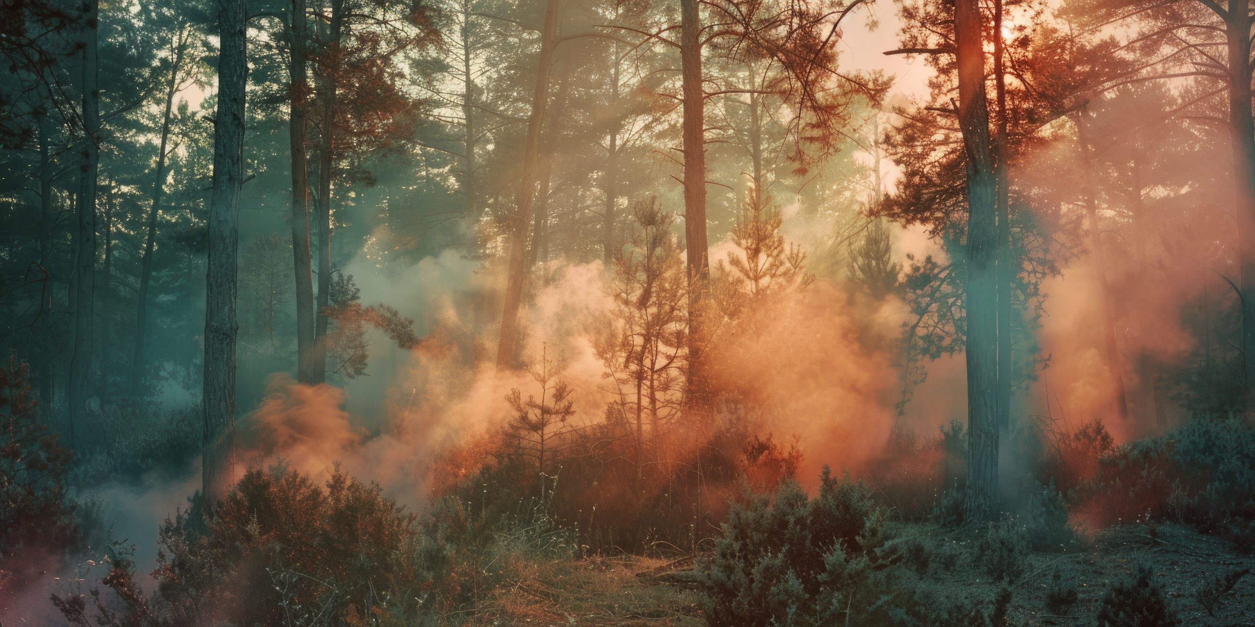 Forest filled with smoke