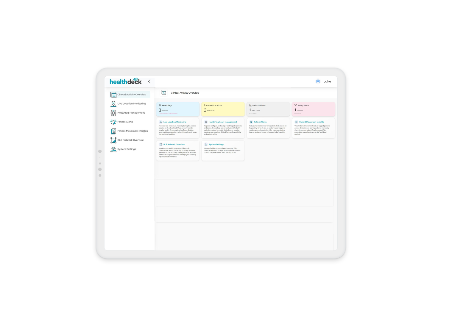 HealtDeck Patient Tracking overview white block
